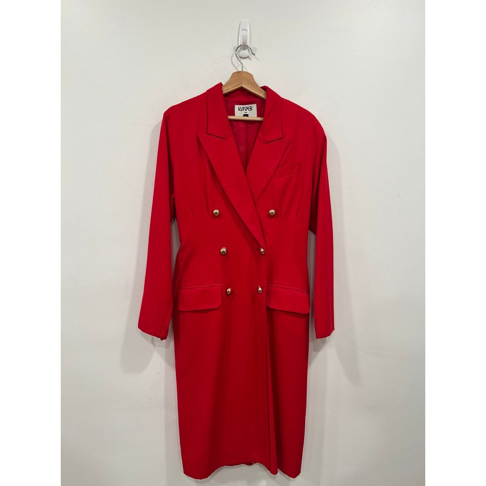 Vintage Kasper ASL Blazer Dress Womens SZ 10 Red Double Breasted Gold Buttons - Picture 2 of 15